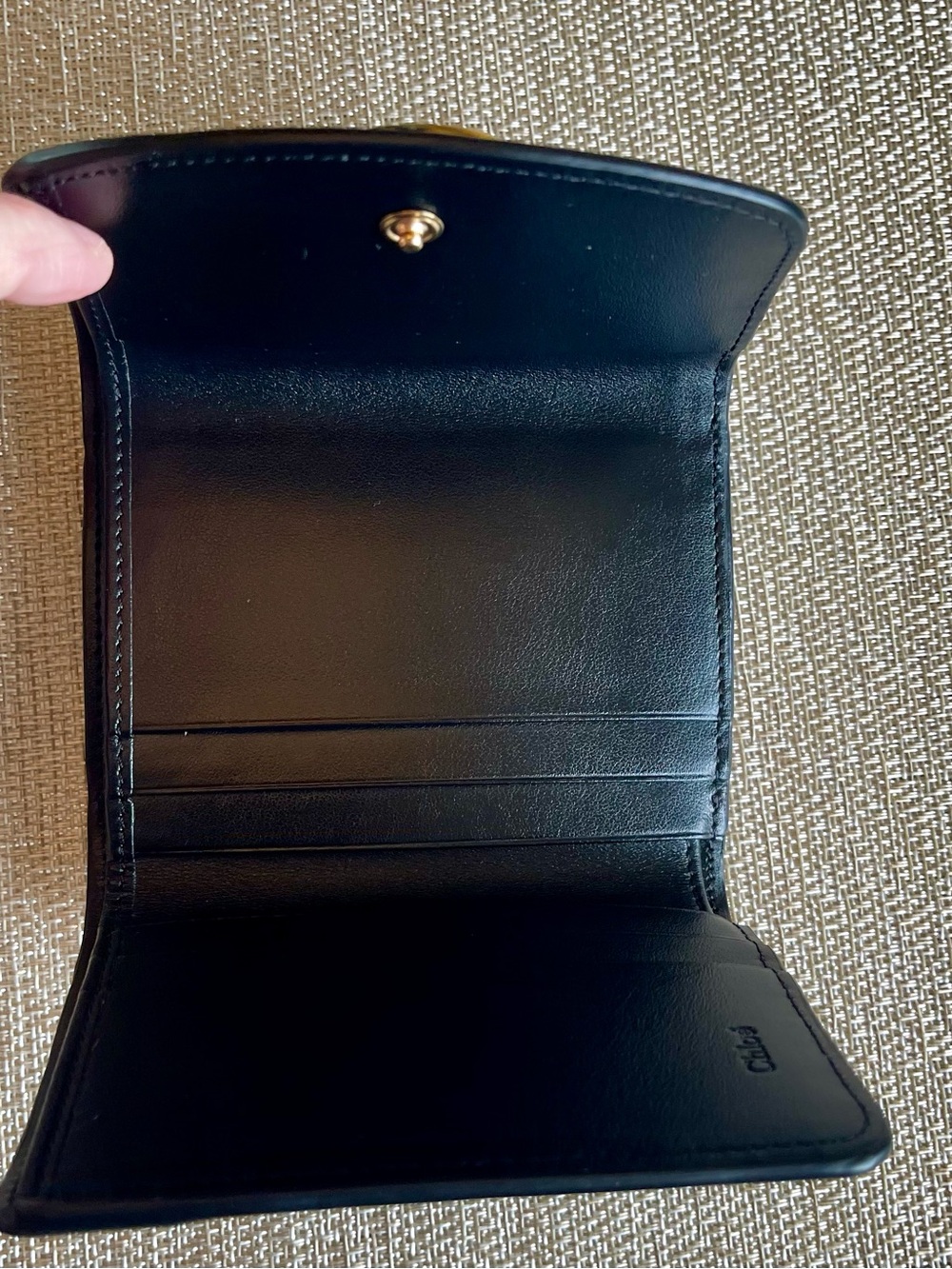 LIKE NEW CHLOE C COMPACT TRIFOLD CALFSKIN LEATHER WALLET BLACK w GOLD HDW - Picture 12 of 17